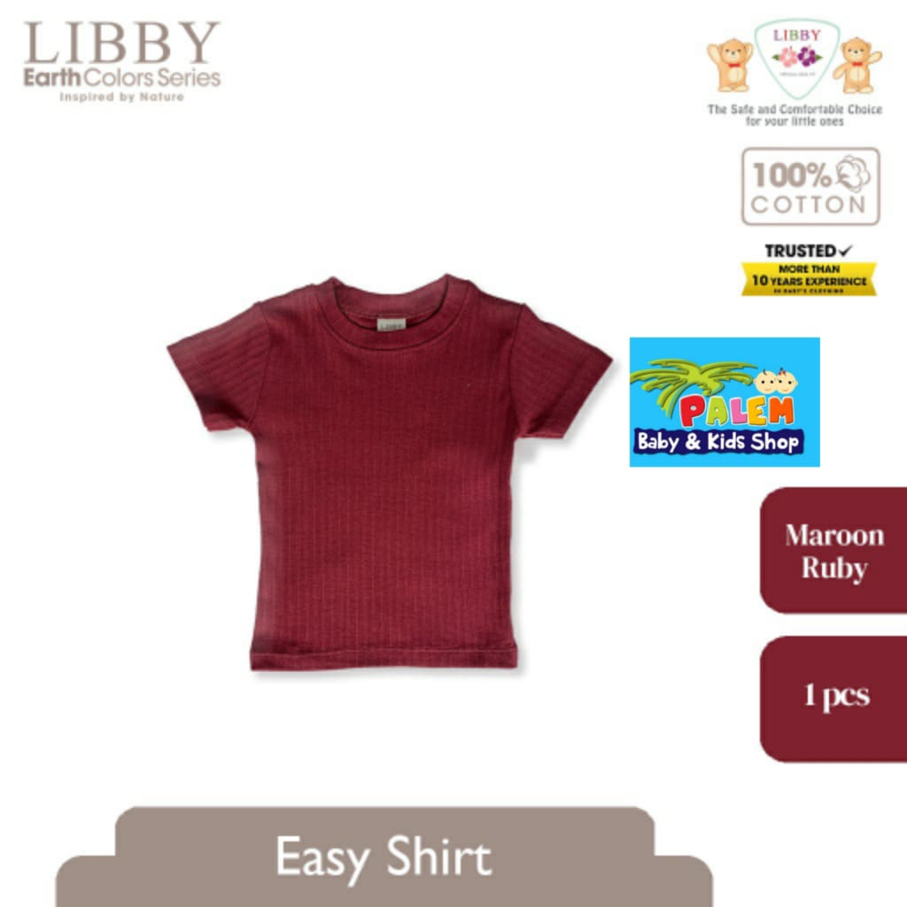 Libby 1 Pcs Easy Shirt Earth Color / Baju Bayi Anak 100% Cotton 9-12 Bulan 1-2,3-4,5-6 Tahun (1Pack)-MAROON RUBY