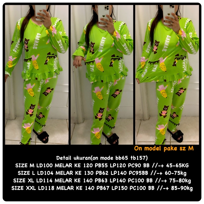 BAJU TIDUR LENGAN PANJANG LEISURE VOGUE DLL KOREA IMPORT CINA WANITA KADO PP PIYAMA REMAJA DEWASA-PPO-007 GR BEAR / XL