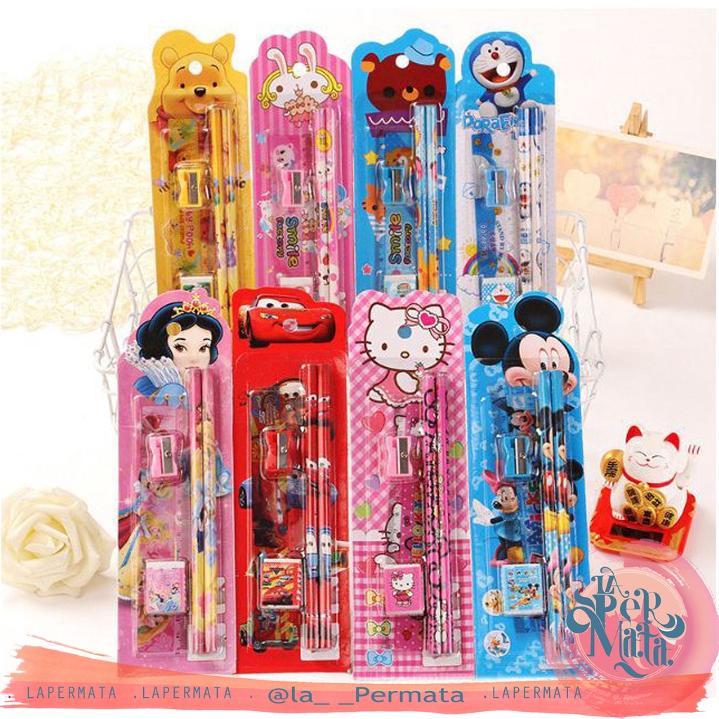 

Alat Tulis Set Mini Stationary Set Sekolah 5 in 1 Pensil Set Karakter 5in1 Kartun - LPM Shop