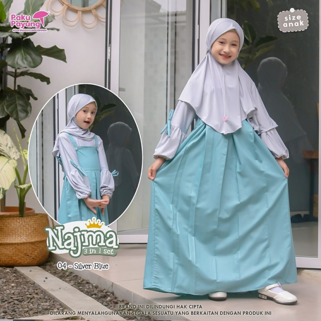 READY ✅ NAJMA PAKU PAYUNG - GAMIS OVERALL ANAK PEREMPUAN SET JILBAB - GAMIS TERBARU ORI