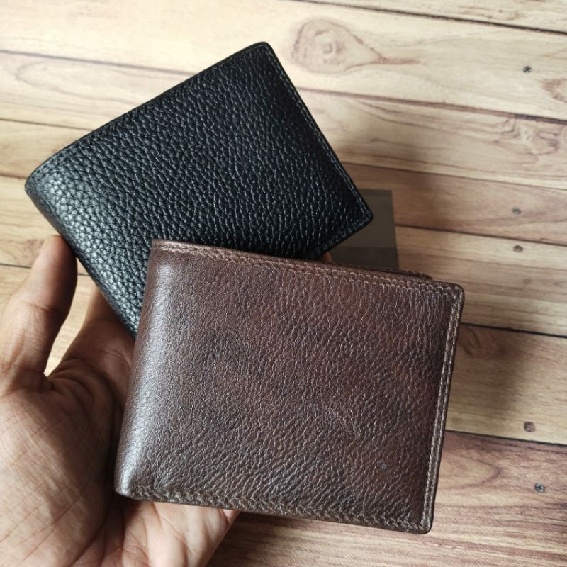 Dompet pria Asli Kulit Lipat 3Dimensi Extra kulit Double Jahit Polos