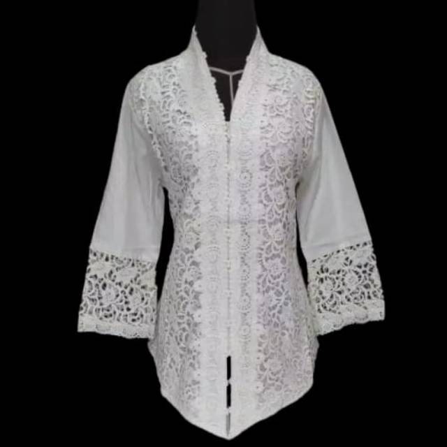 Kebaya Encim Putih Katun Kombinasi Brukat Premium