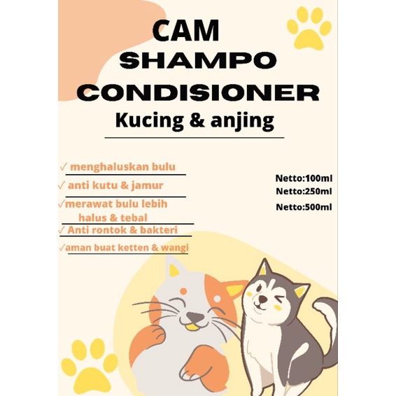 shampoo conditioner anti kutu/pelembut/anti jamur/penumbuh bulu /bakteri khusus kucing &amp; anjing netto 500ml