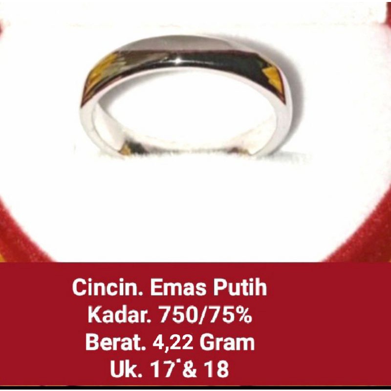 Cincin Emas Putih Polos Padat Kadar 750/75%