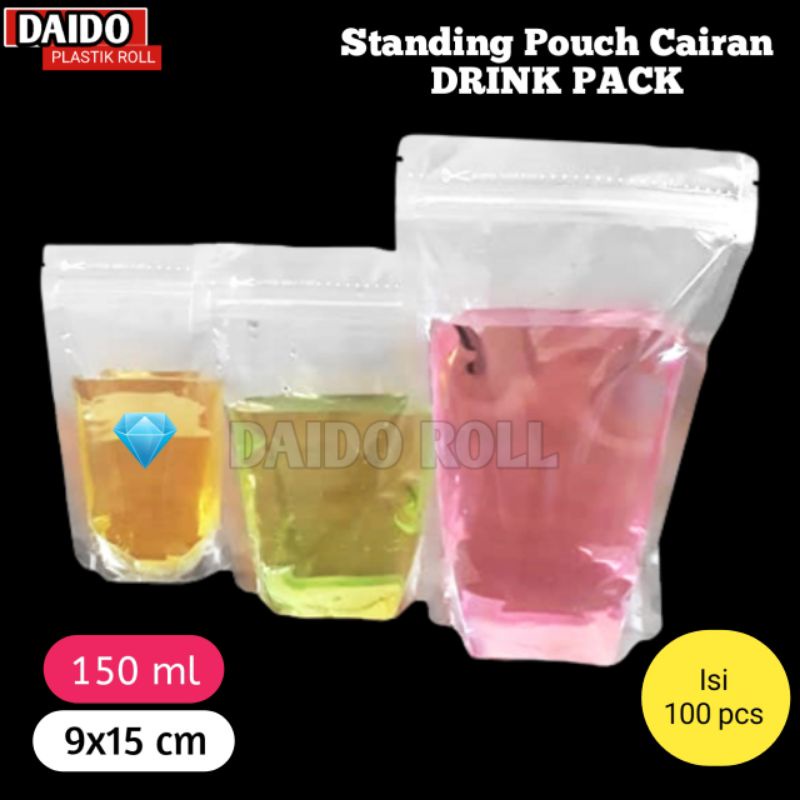 ISI 100 PCS DRINKPACK 150ML STANDING POUCH PLASTIK KLIP CAIR MINUMAN ZIPPER KPACK KEMASAN SUSU KEMAS