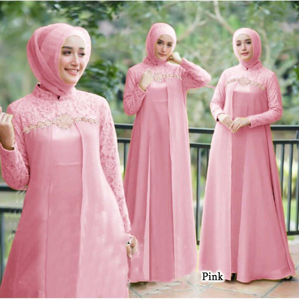 Elena Gamis Pesta Brukat/ Gamis Seragam/ Gamis Remaja Dewasa/ Fashion Muslim Wanita Premium - Size M L XL XXL Jumbo