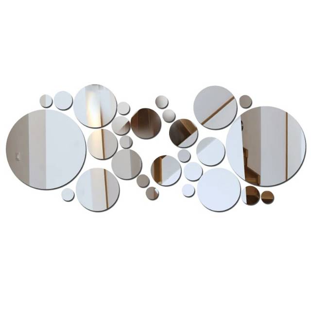 Hiasan dinding Wall stiker mirror bulat round silver gold wallstiker