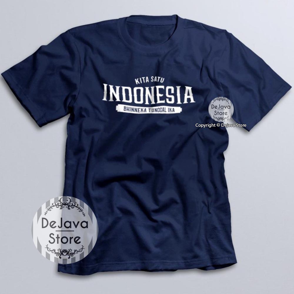 Kaos Distro Kita Satu Indonesia Bhinneka Tunggal Ika Baju Kemerdekaan Agustus Unisex Premium | 1627-NAVY