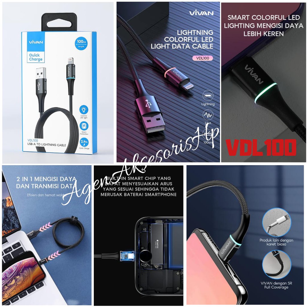 Vivan VDL100 2.4A LED Light Quick Charge SR Full Coverage Lightning Data Cable