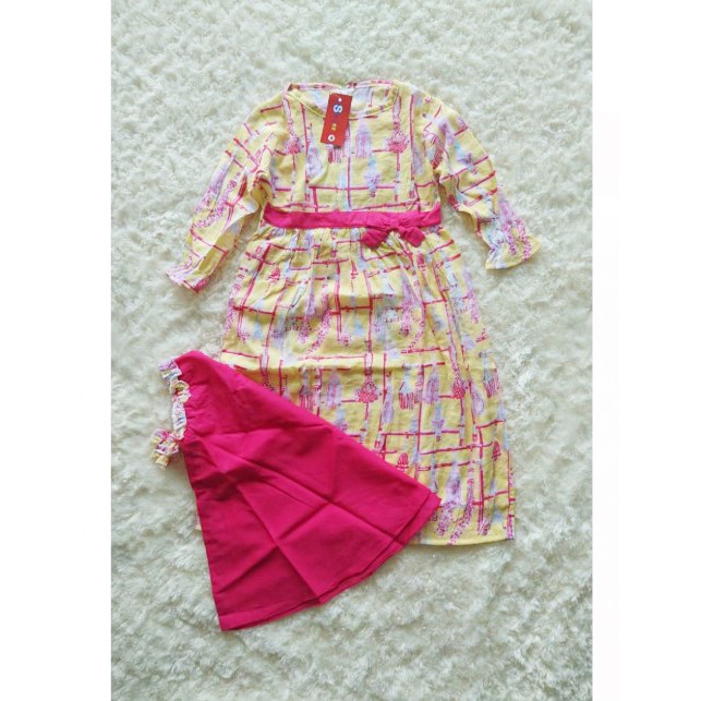 Gamis Anak Kerudung Polos SME Kuning