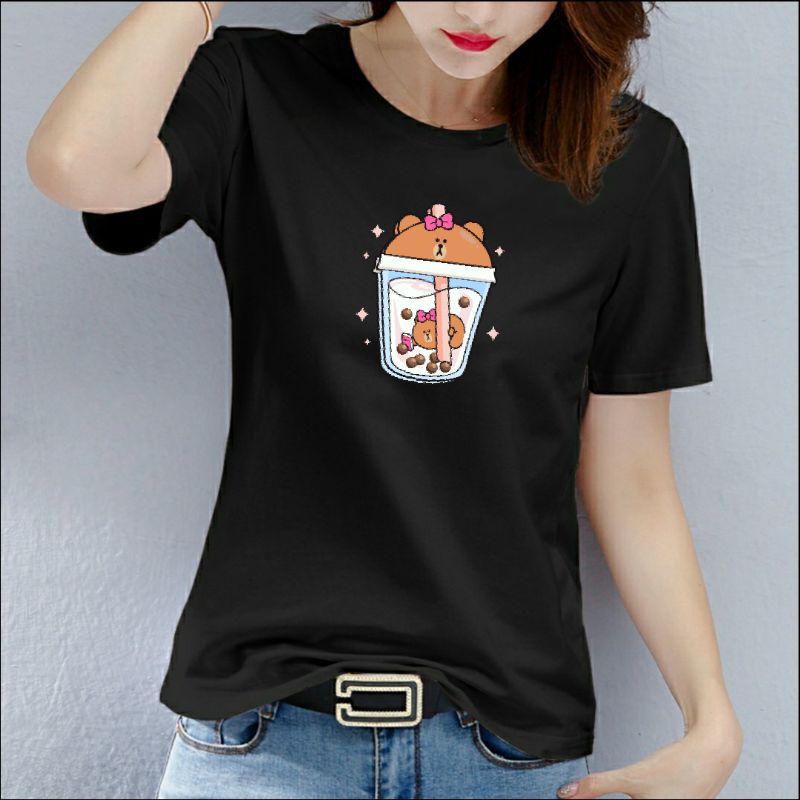 Kaos Wanita BOBA Baju Wanita Catton Combed Kaos Oblong Wanita