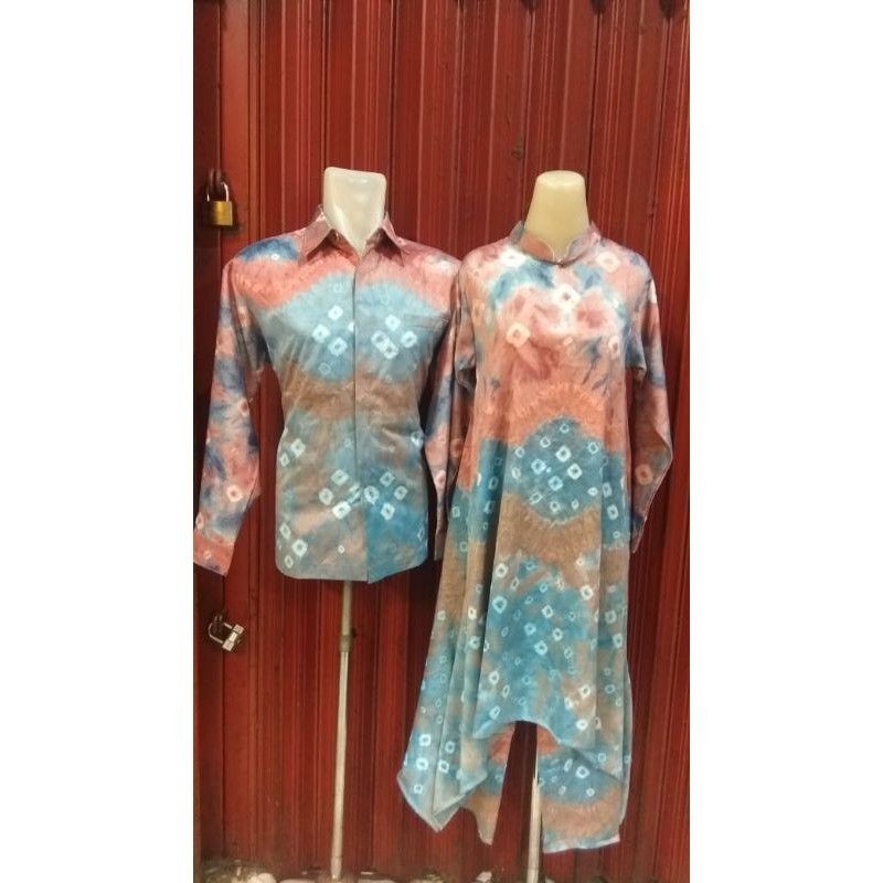couple setcel  baju dan celana jumputan Velvet terbaru