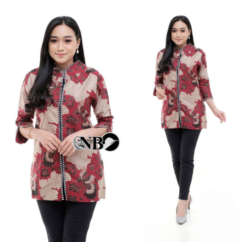Batik wanita ASJ SA HRB026 Kenongo Kemeja Tosca Pendek-B.zebra cakar marun