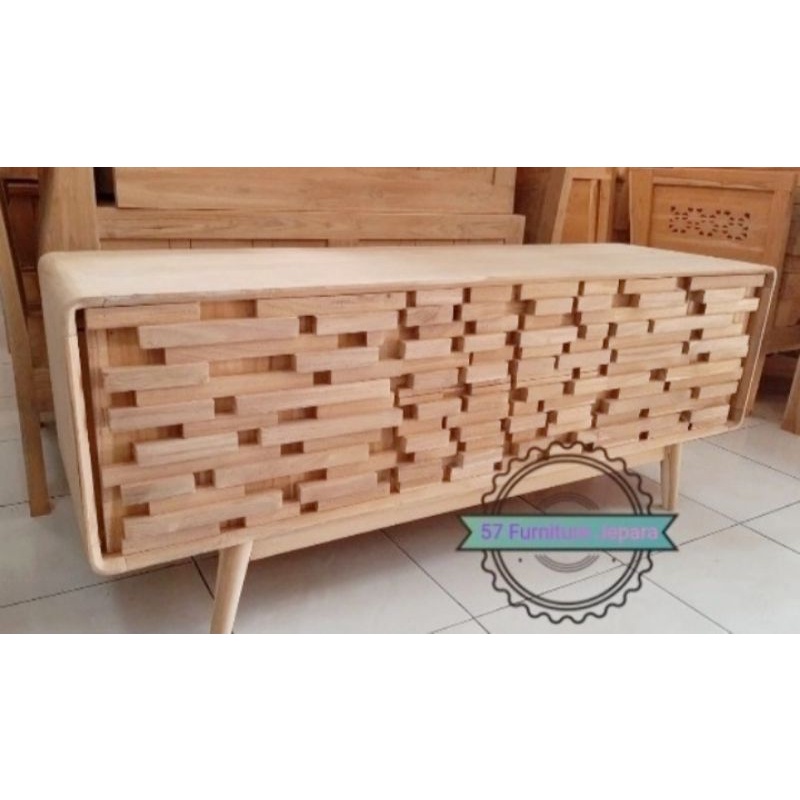 Bufet Meja Tv Minimalis Retro - Meja Rak Tv Modern Jati Mentahan