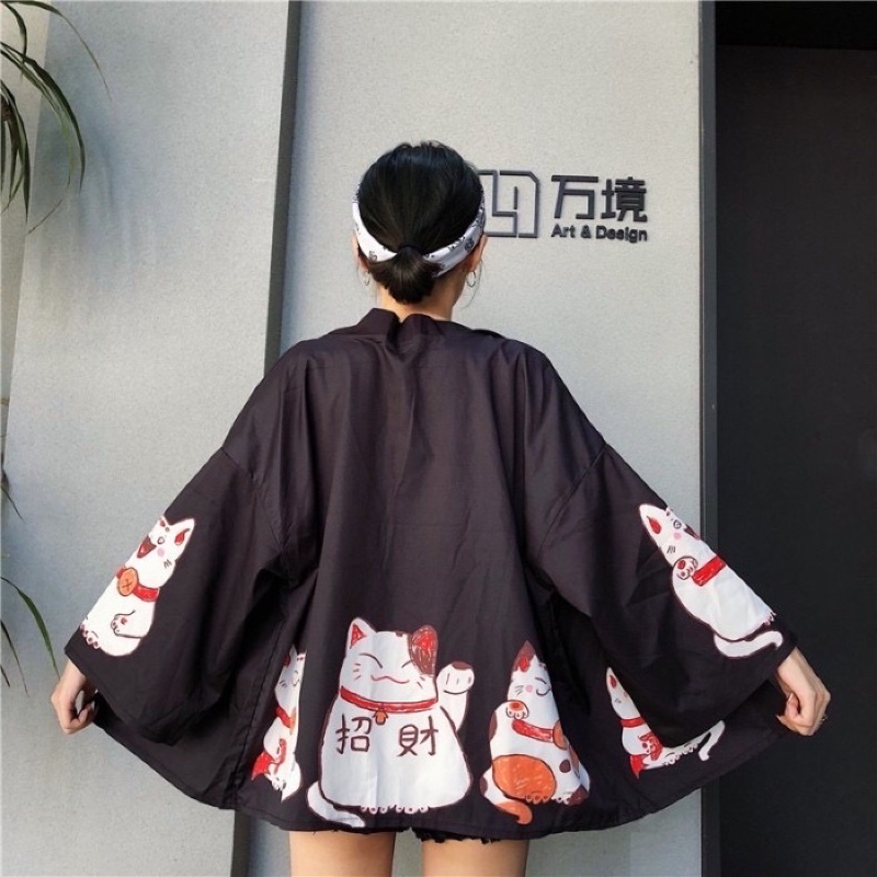KIMONO CARDINGAN IMPORT WANITA JEPANG KOREA HAORI ORIGINAL KUCING CAT LUCU KY14
