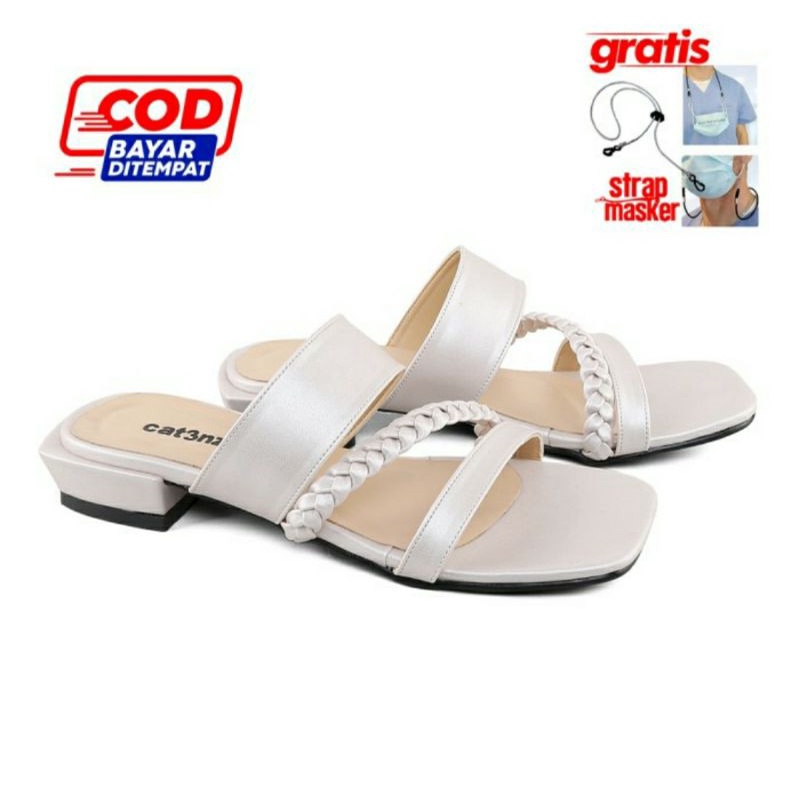 187RT Silver Sandal Slop Kepang Wanita Size Kecil 36-40 Sandal Hak Tahu Murah Original