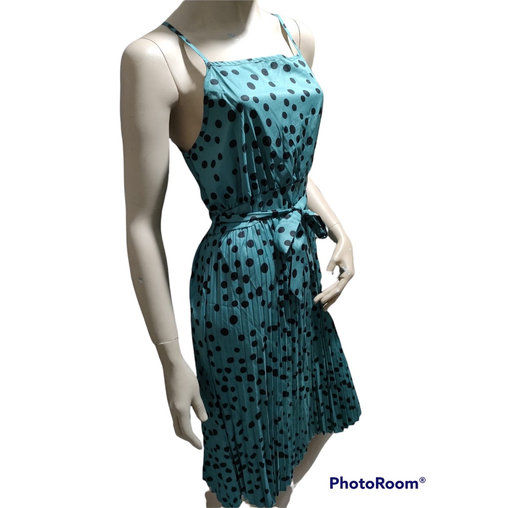 Dress Plisket Polkadot Green Import Brand England