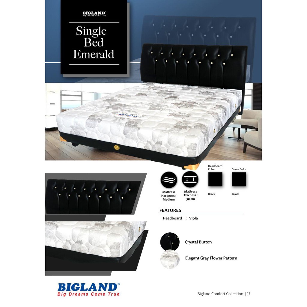 SET Kasur Single Bed Emerald BIGLAND Spring Bed 120 / 160 / 180 Springbed