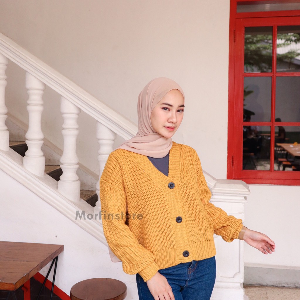 PROMO- Nakara Cardy Bahan Rajut Premium / Cardigan Oversize / Cardi Rajut / Cardigan Crop Wanita-Mustard