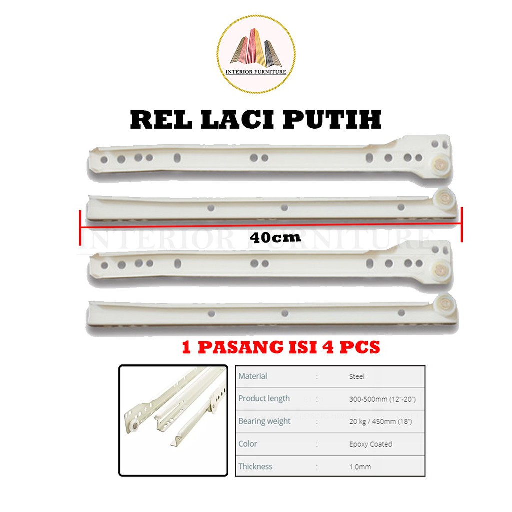 Rel Laci Roda Singel Track Putih 40 cm... FREE SEKRUP