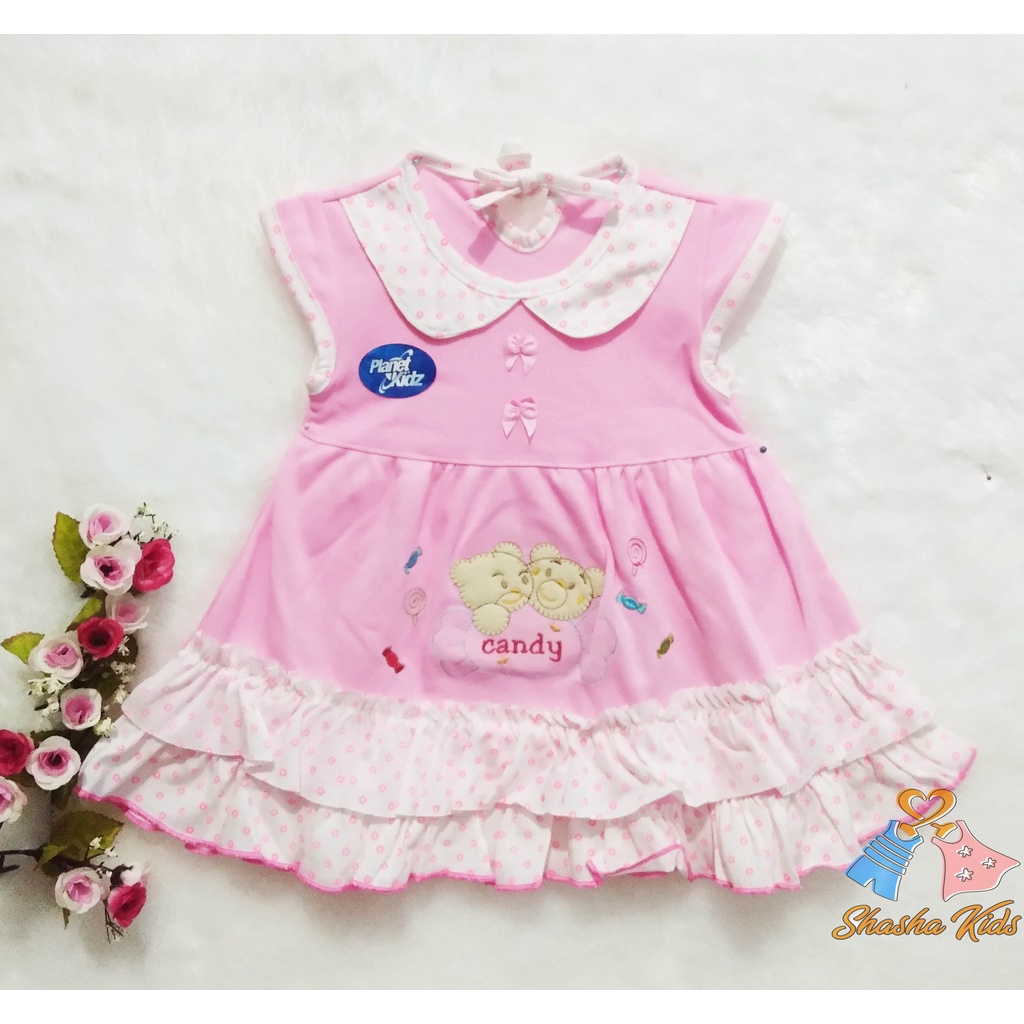 [L-013] Baju Bayi Perempuan/ Dress Bayi Perempuan Planet Kids cantik motif lucu 0-6bln