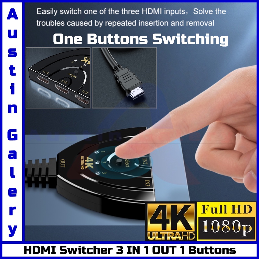 HDMI Switch 3 Input 1 Output Full HD1080P TO 4K UltraHD Untuk HDTV PC Laptop X BOX