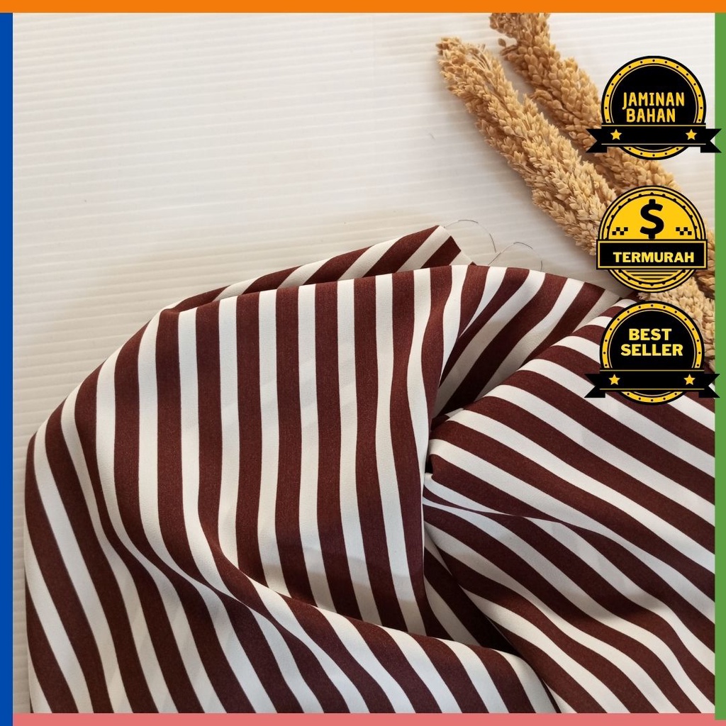 Kain Memora Kain Sifon Motif Salur Warna Coklat Bahan Dingin Lebar 150 cm Murah Banget
