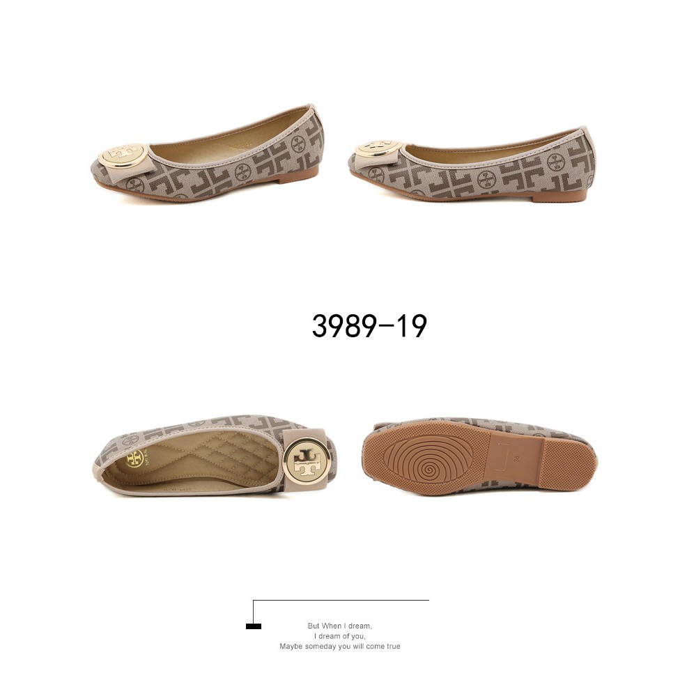 Leather and Canvas Flat Shoes  #3989-19