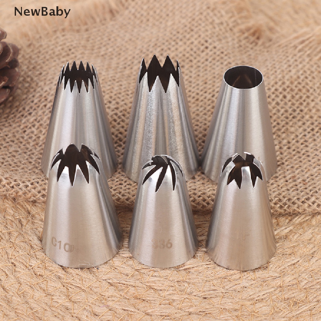 Newbaby 6Pcs / Set Spuit Piping Icing Bahan Stainless Steel Untuk Dekorasi Kue / Pastry