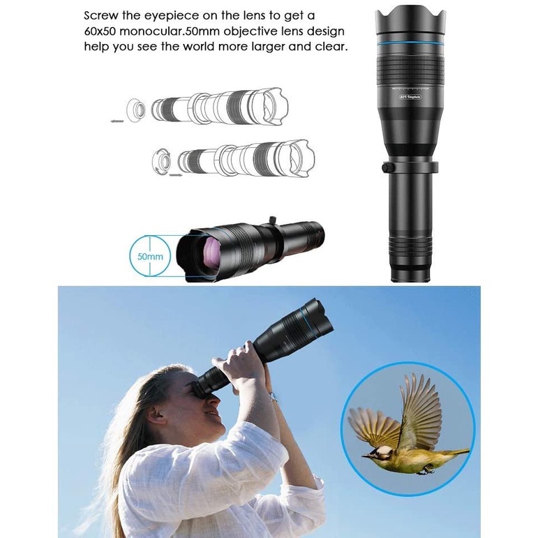 APEXEL APL-JS60X - 60X Telephoto Smartphone Lens FREE FLEXIBLE TRIPOD