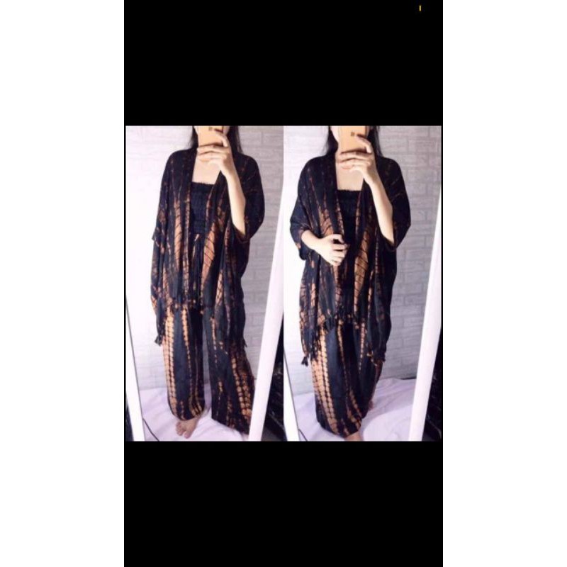 SET OUTER CARDIGAN TIE DYE KARDIGAN TIE DIE TIEDYE-Hitam