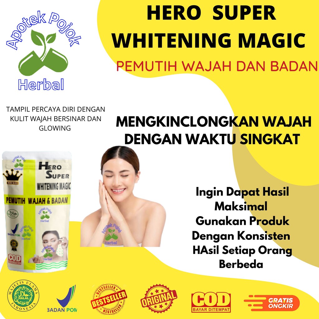 (COD TERMURAH) HERO SUPER MEGIC WHITENING Pemutih badan herbal dan aman | pemutih badan permanen bpo