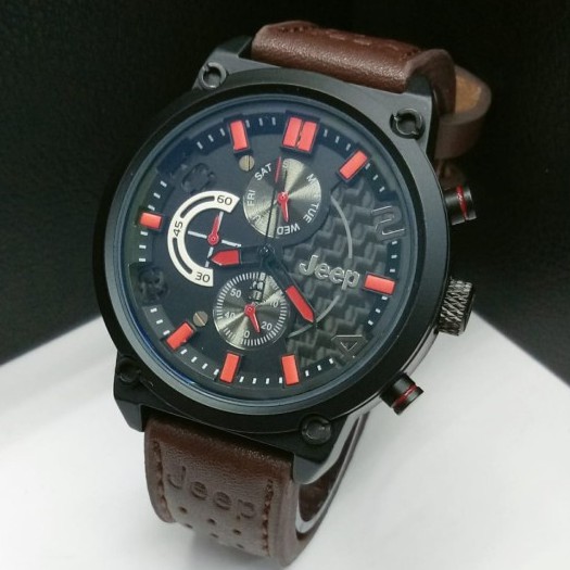 [COD] JAM TANGAN PRIA ANALOG JEEP KULIT CHRONO ACTIVE FASHION KADO KEREN FREE BOX BATERAI TERBARU