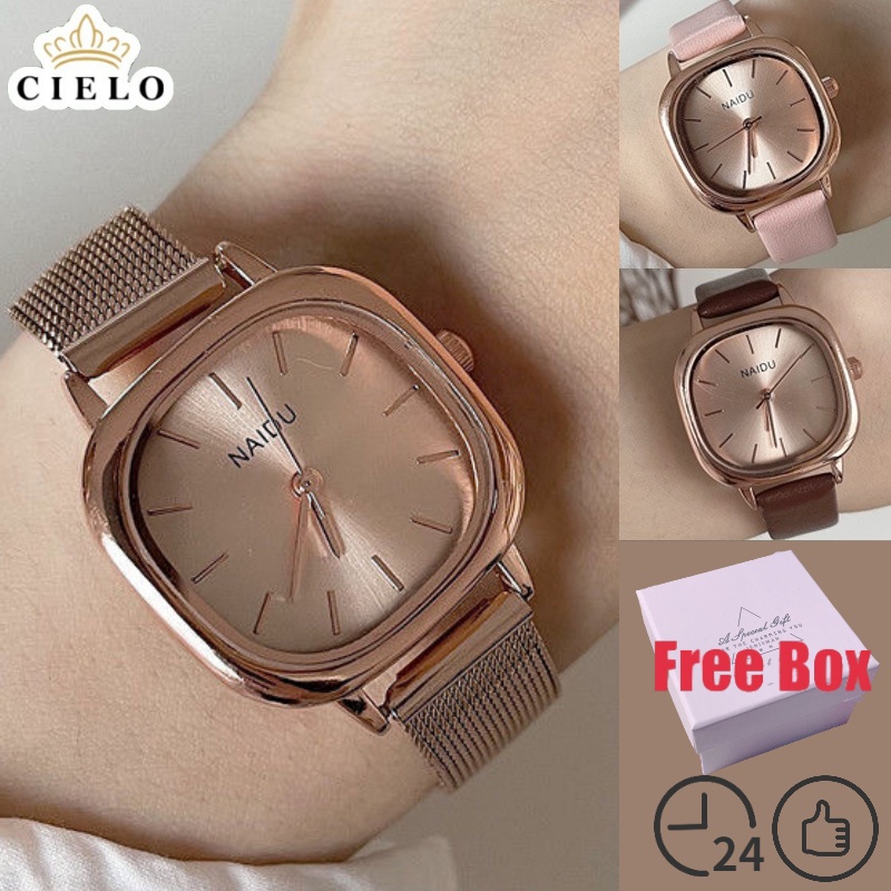 Jam Tangan Wanita Cielo Automatic Watch Arloji Untuk dengan kotak Tali Kulit Klasik Stainless Square ORI Ins Jam Tangan Cewek Terbaru Kekinian Viral Dewasa Watch Q2J5 Promo Korean Style Murah Import Casual Terlaris Jm Tangan Wanita Original Jam Wanita Cew