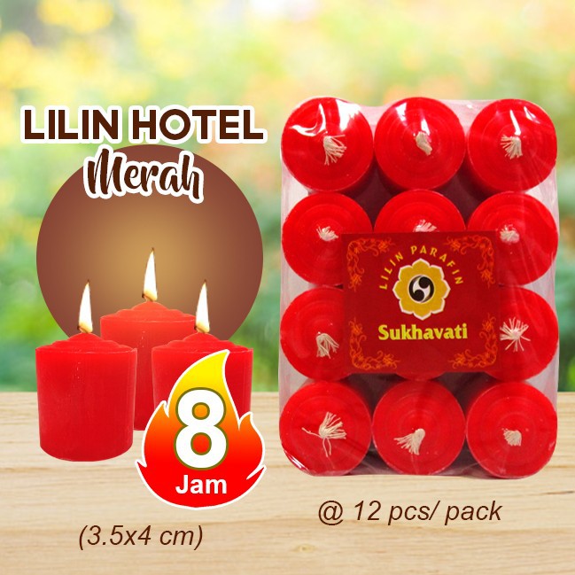 Lilin Hotel merah (3.5x4 cm) @ 12 pcs/ pack