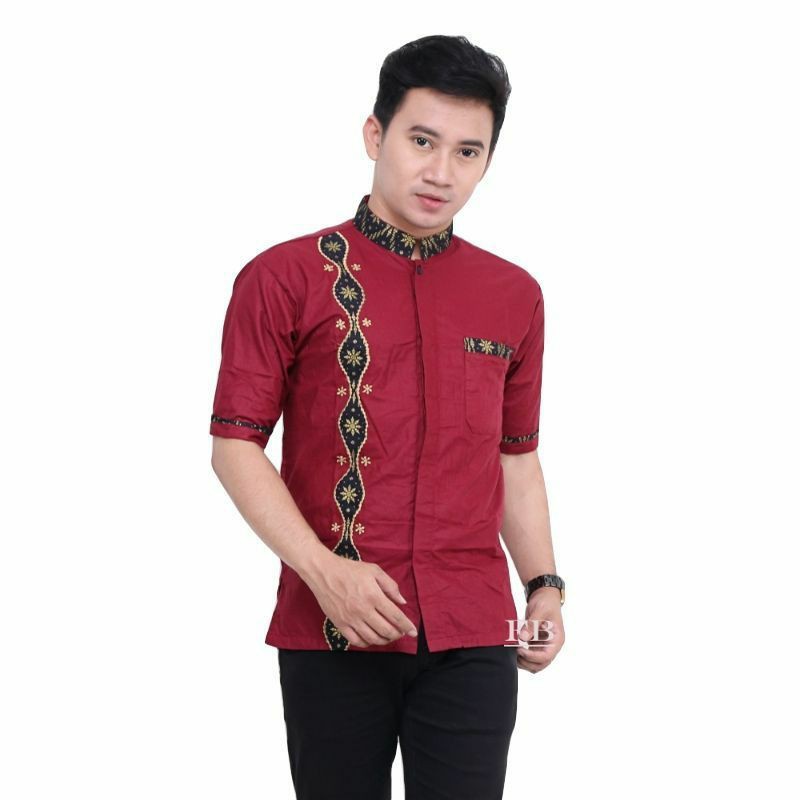 Baju Koko Pria Dewasa Koko Lengan Pendek Motif Batik dan Bordir