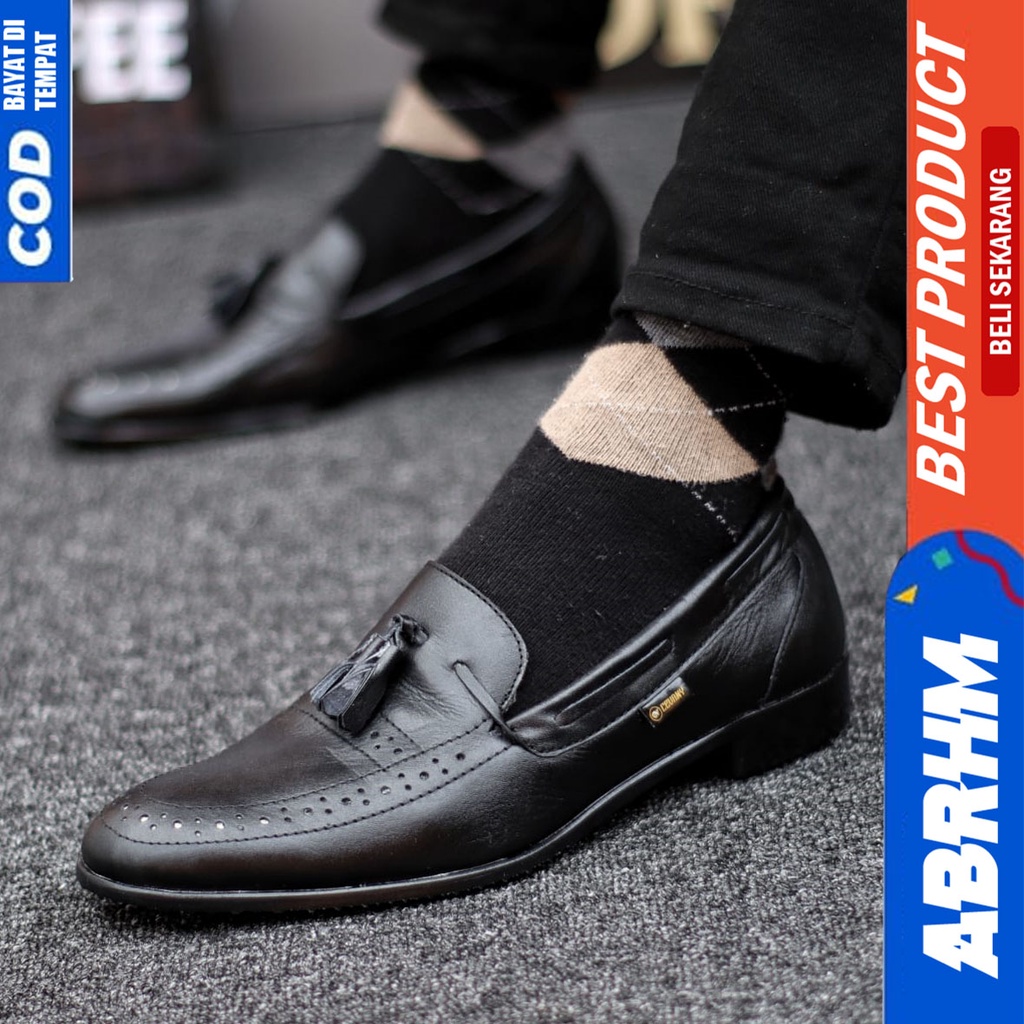 Sepatu Pantofel Kerja Kantor Kulit Asli Formal Hitam Pria Abrhm Derosa