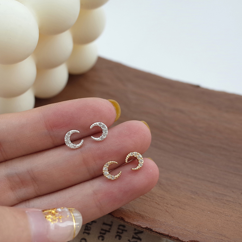 1 Pc 925 Perakjarum Anting Zirkon Bulan Mini Bulan Sederhana Anting Pejantan Anting Tindik Mini