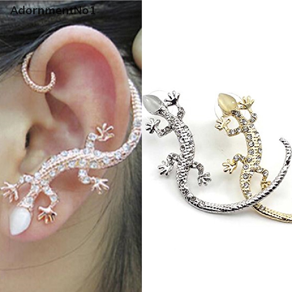 (AdornmentNo1) 1pc Anting Tusuk Desain Cicak Hias Kristal / Berlian Imitasi Gaya Mewah Untuk Wanita