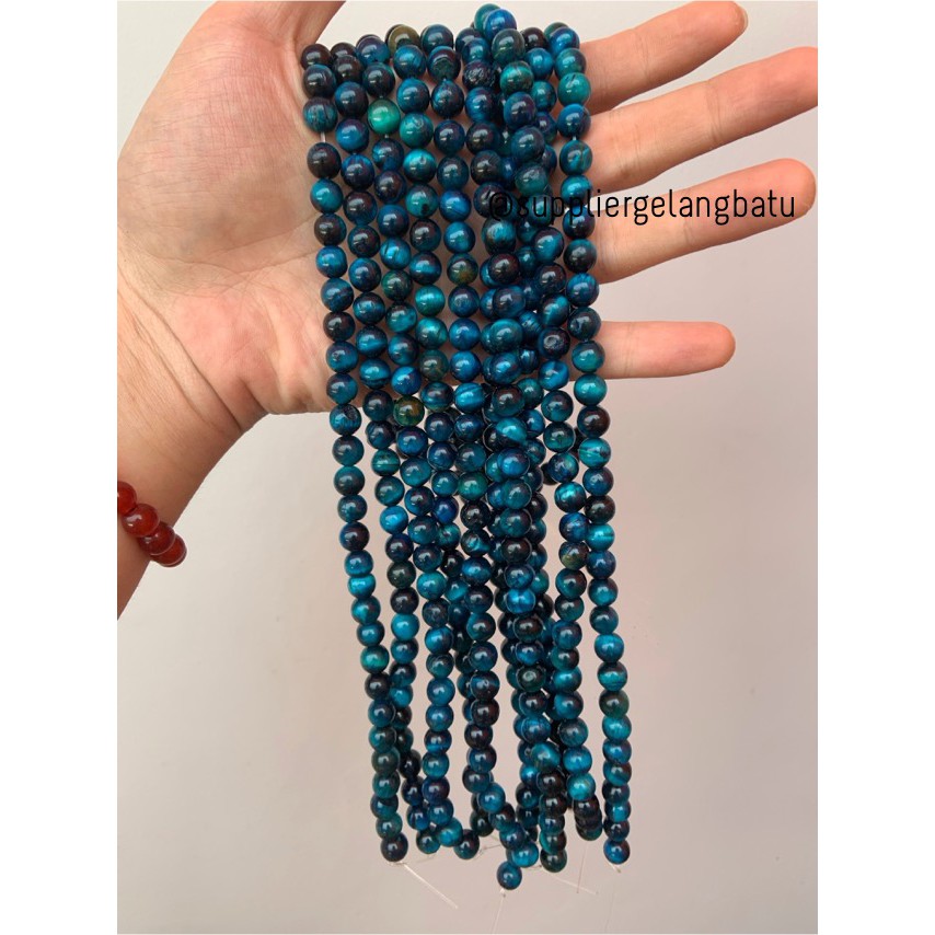 bahan natural blue zircon 8mm tiger eye biru premium LIMITED EDITION