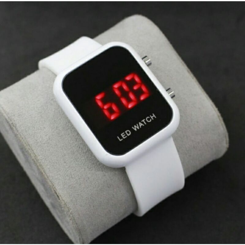jam tangan LED Digital wanita jam tangan digital LED watch / jam tangan kekinian LED Digital / jam led karakter-Putih