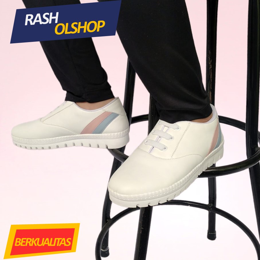 Sepatu sneaker wanita simple model tali elastis terbaru