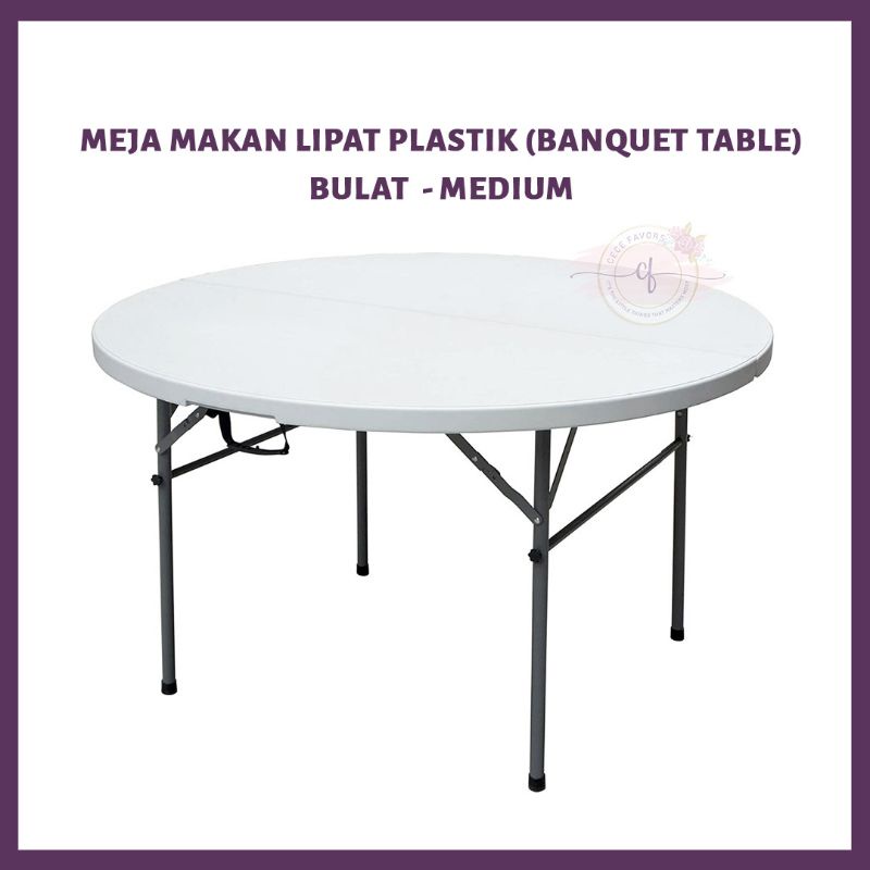 Meja Makan Lipat Plastik Serbaguna Persegi Panjang Bulat Round 150cm