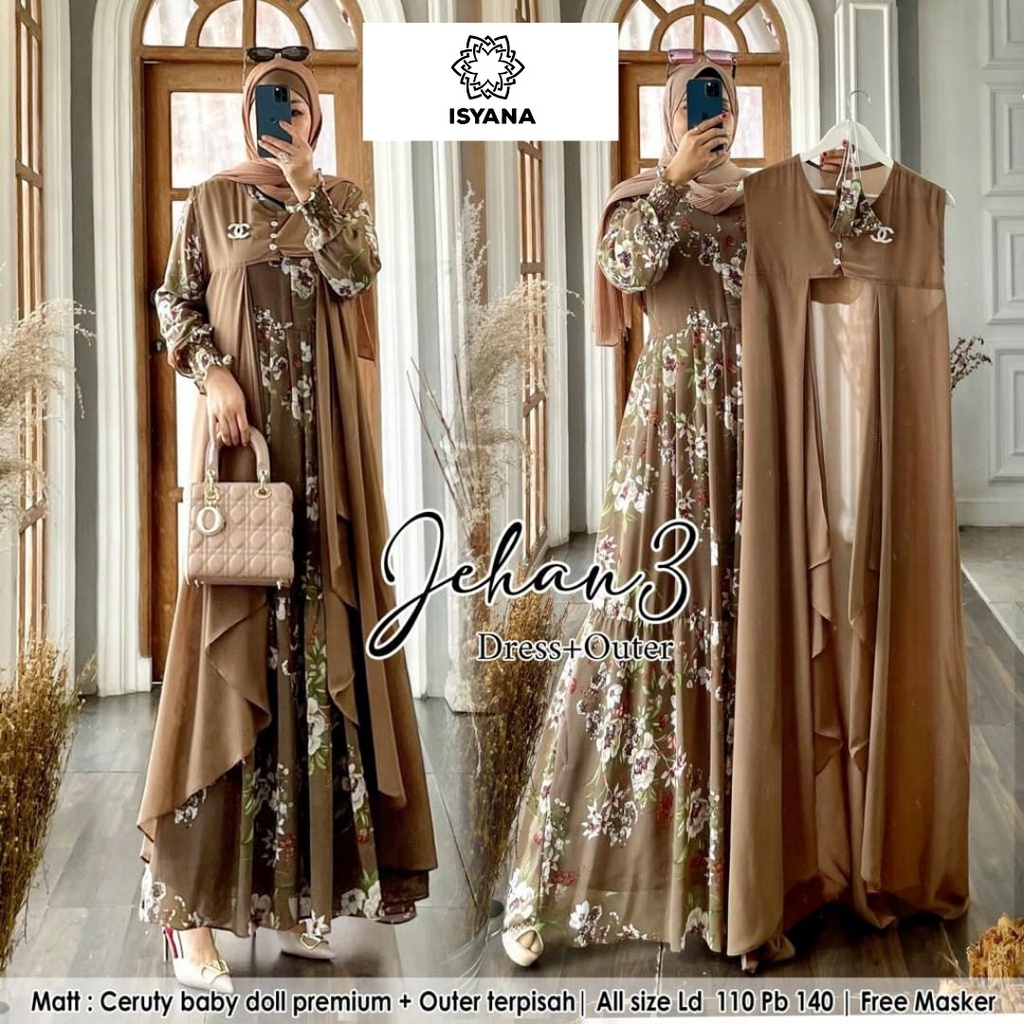 jehan3 set stelan setelan 1set maxy outer iner gamis pakaian baju dress dres maxi adem motif jumbo l