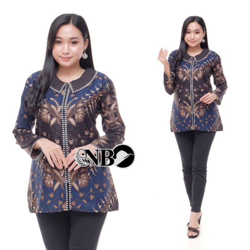 BATIK COUPLE MODERN TERBARU ATASAN BATIK WANITA BATIK KANTOR KELABANG NAVI NB