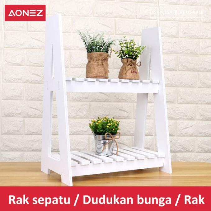 [[BISA COD]] AONEZ Rak Tanaman Bunga Mini untuk Pot Bunga 2 tingkat Rak Bunga - Putih
