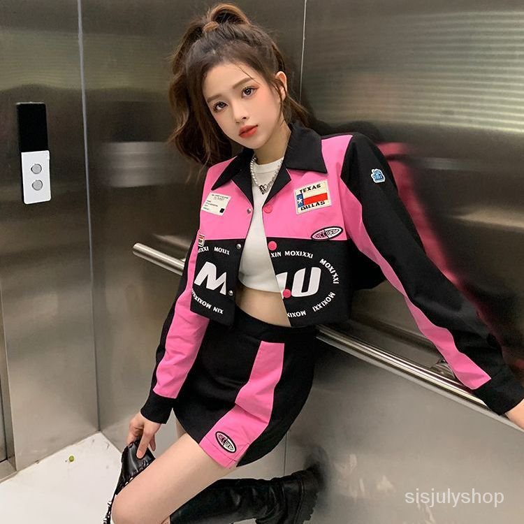 [✅BISA COD] #Sisjuly# Jakarta Ready Setelan Wanita Kekinian Wanita Amerika Retro Jaket Tipis Fashion Sepeda Motor Suit Jaket Bisbol Jaket Lengan Panja