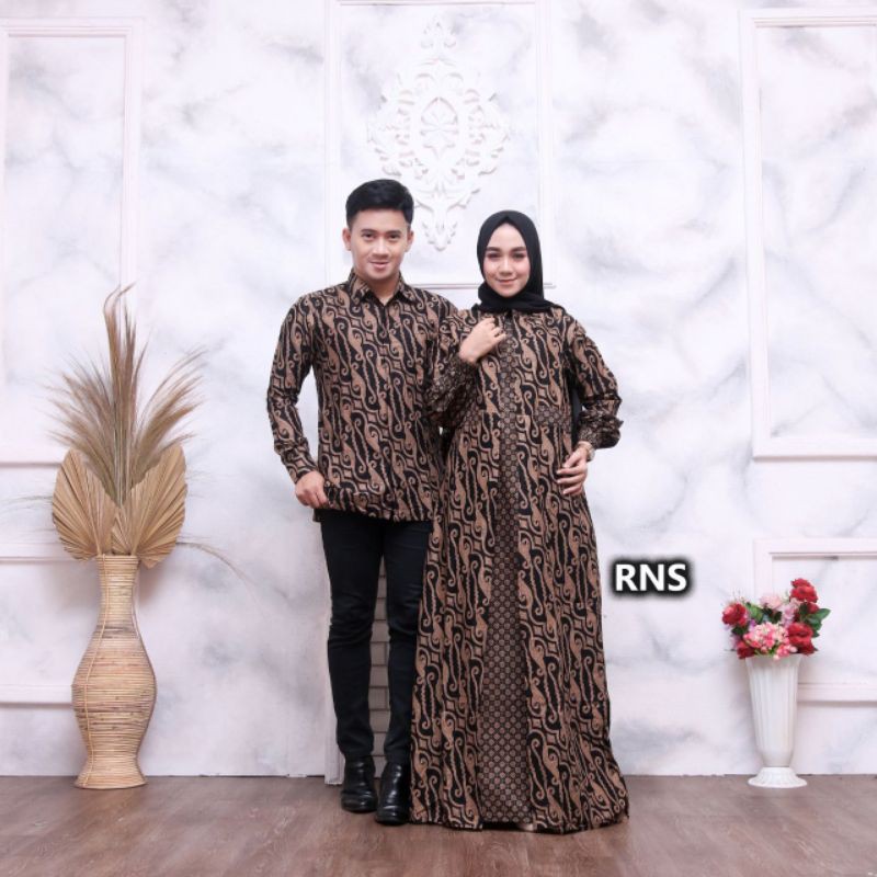 Batik Couple Keluarga Gamis Busui Motif Prasasti Batik Keluarga Seragam