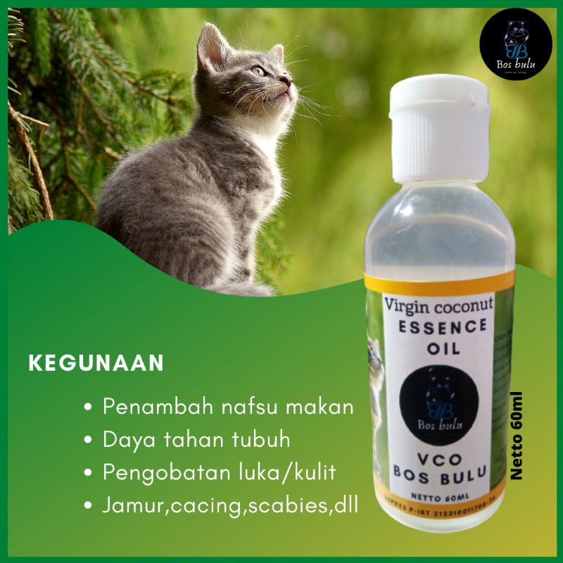 Bos bulu vco minyak virgin coconut essence oil obat vitamin jamur cacing scabies parasit penyakit kulit luka kucing 60ml