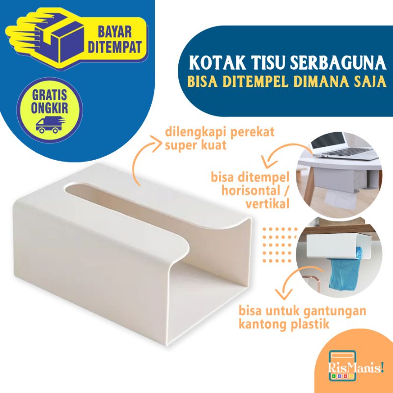 WALL MOUNTED TISSUE CASE - Box Tempat Tisu Kotak Serbaguna Tempel Dinding Gantungan Kantong Plastik